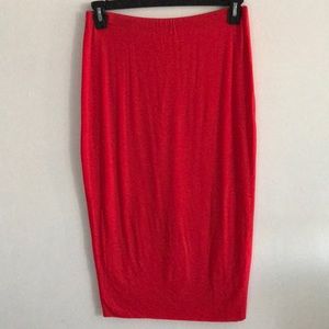Stretchy orangy red tube midi skirt